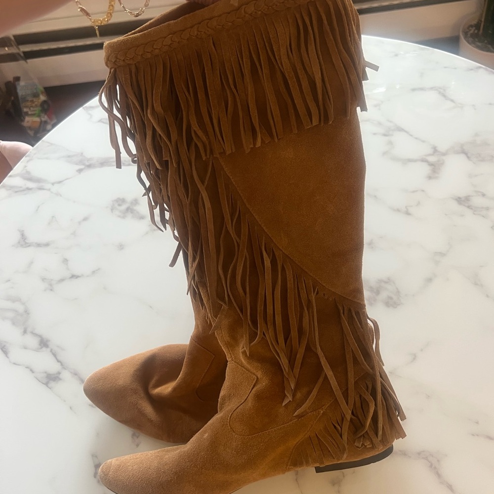 Sam Edelman Tan Fringe Over the Knee Boots